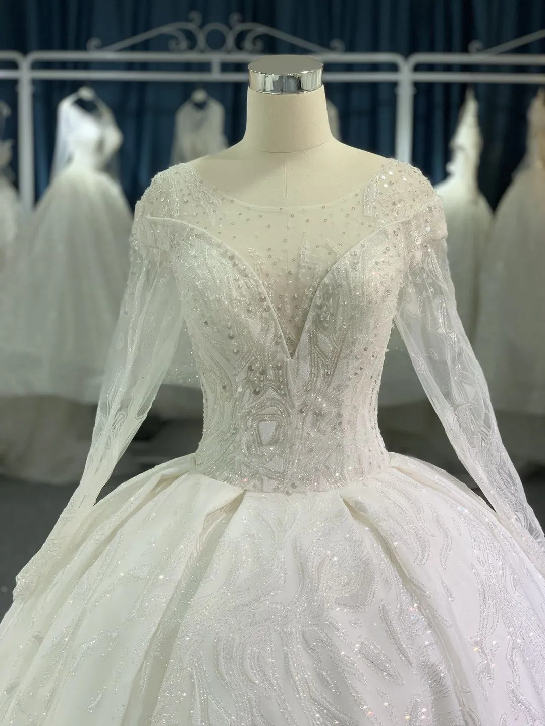 BYG #29775 reflective long sleeves wedding dress