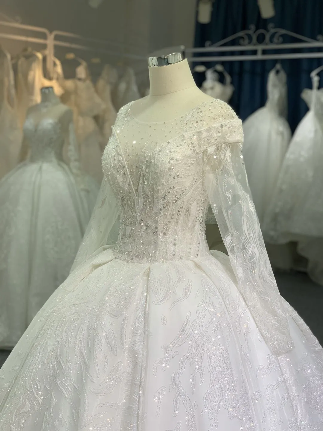 BYG #29775 reflective long sleeves wedding dress