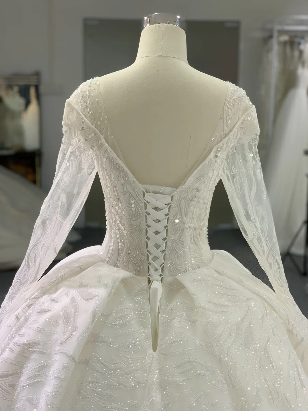 BYG #29775 reflective long sleeves wedding dress