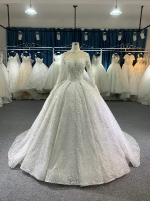 BYG high neck long sleeves lace wedding dress