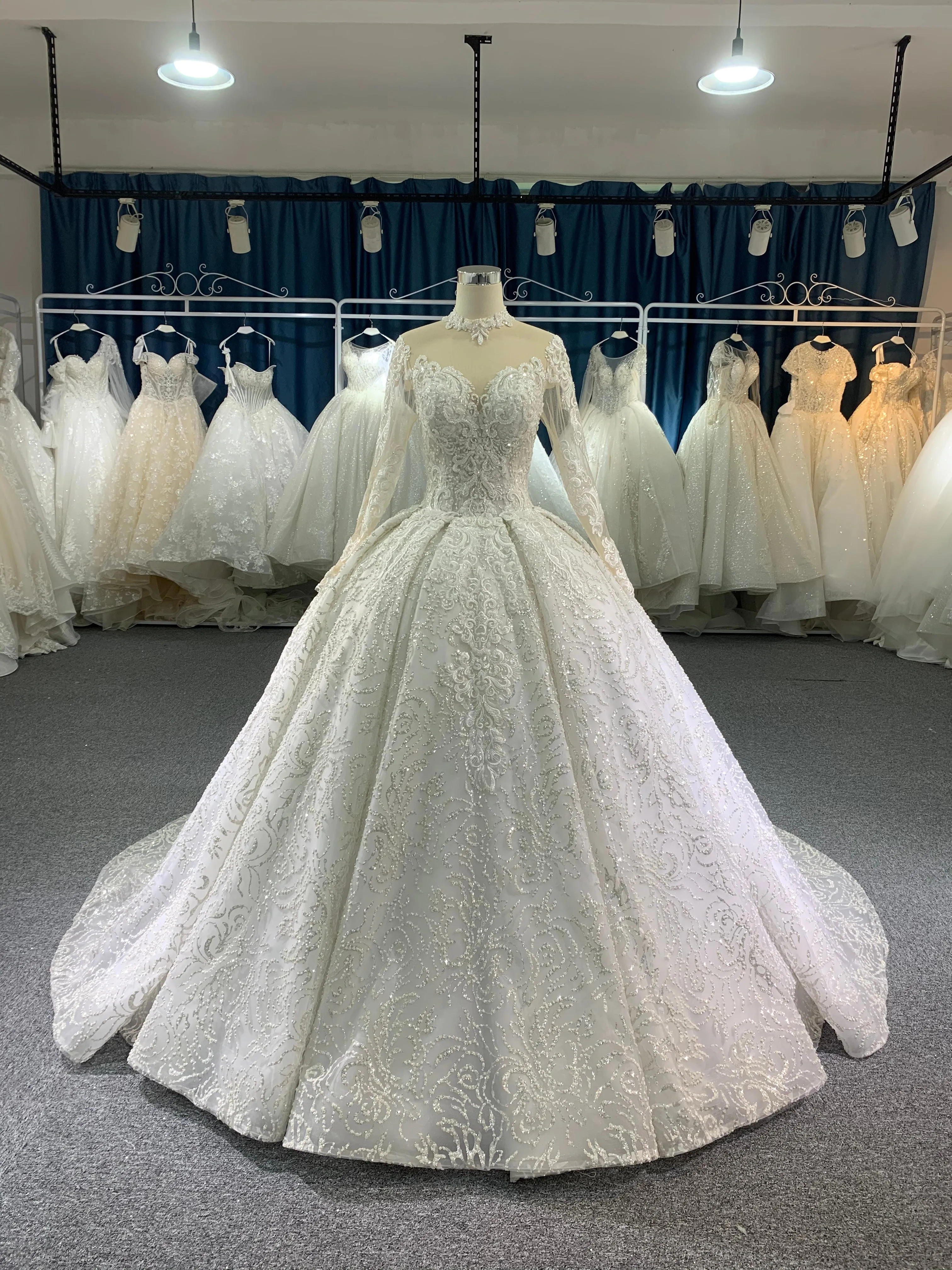 BYG high neck long sleeves lace wedding dress