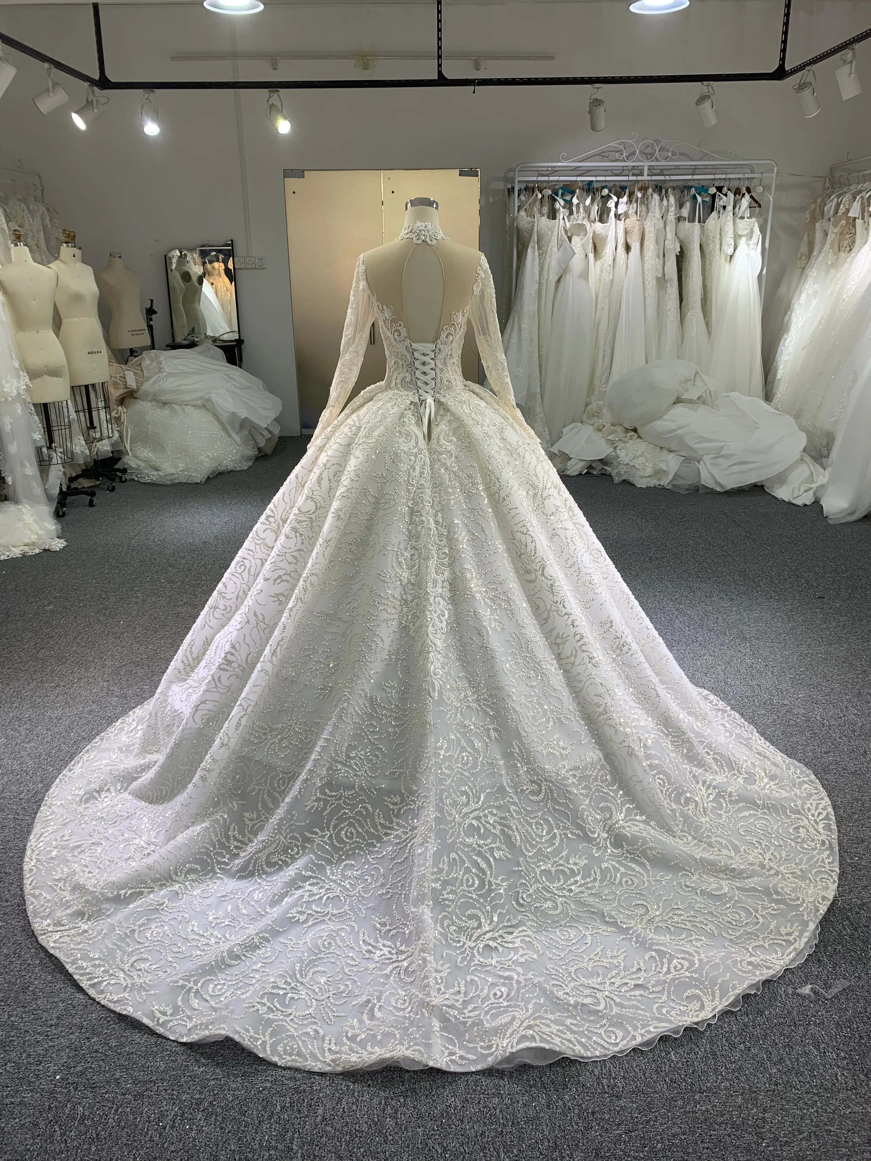 BYG high neck long sleeves lace wedding dress