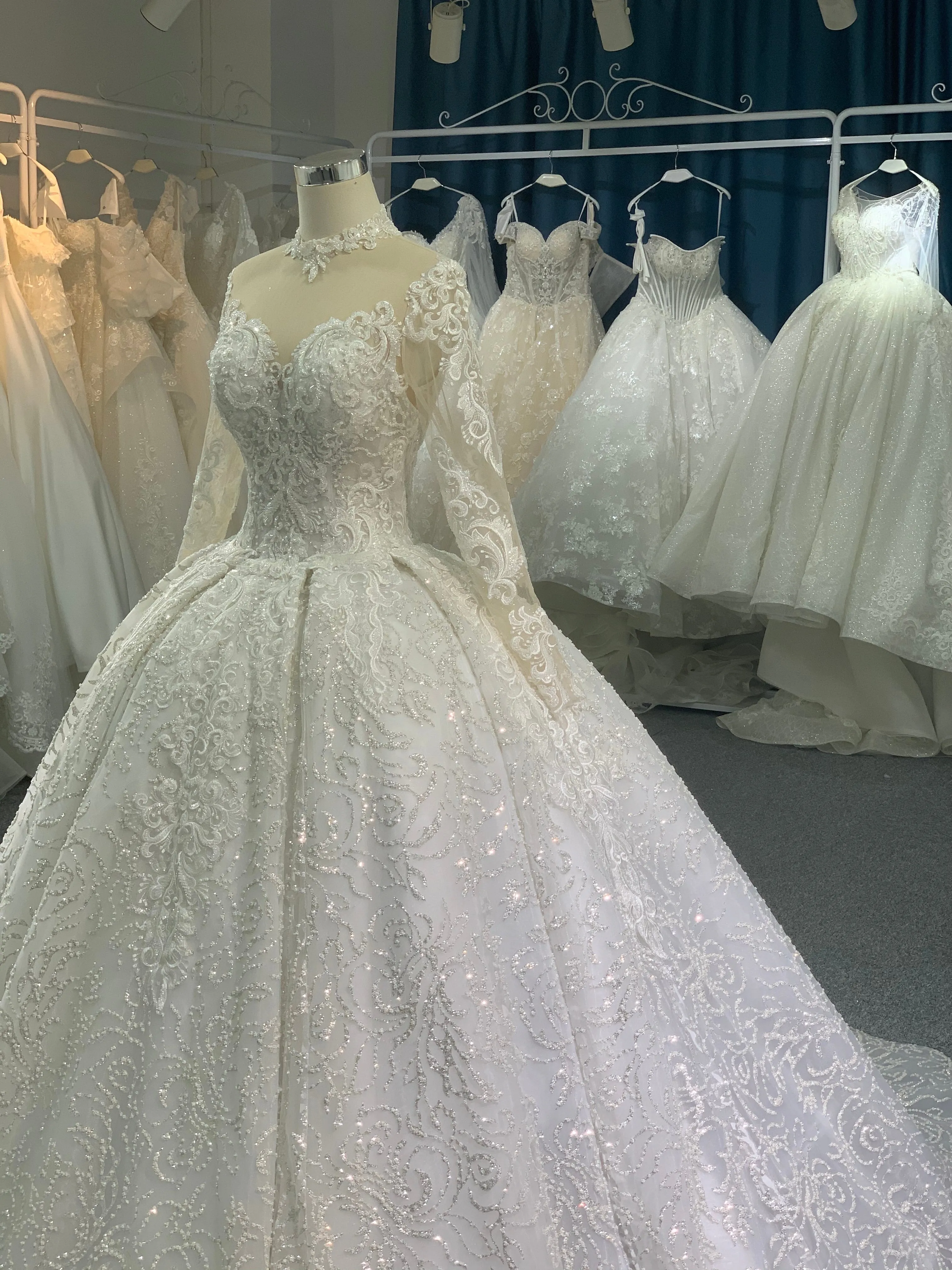 BYG high neck long sleeves lace wedding dress