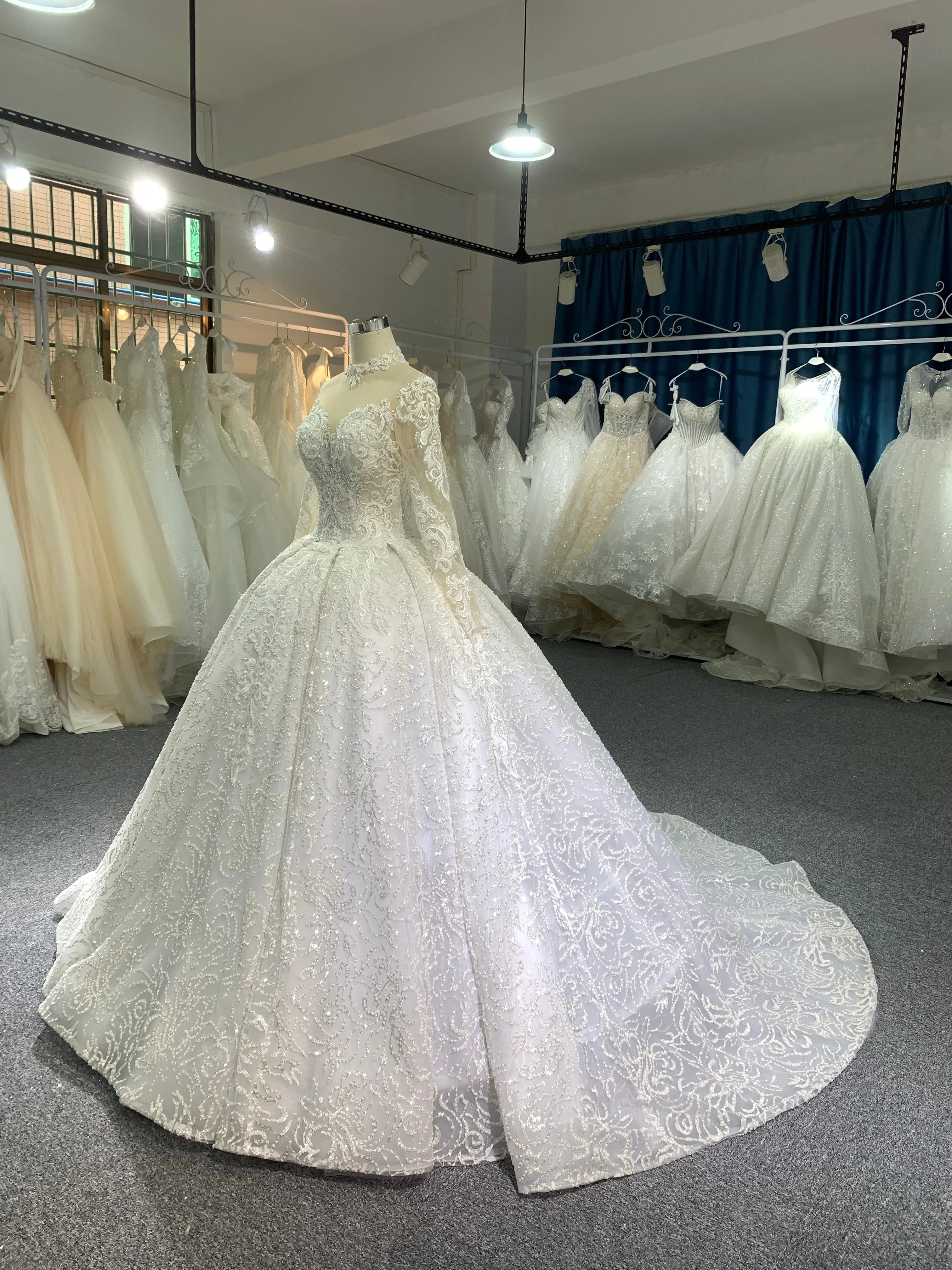 BYG high neck long sleeves lace wedding dress