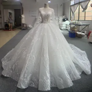 BYG new style wedding dress long sleeves chapel train bridal gown