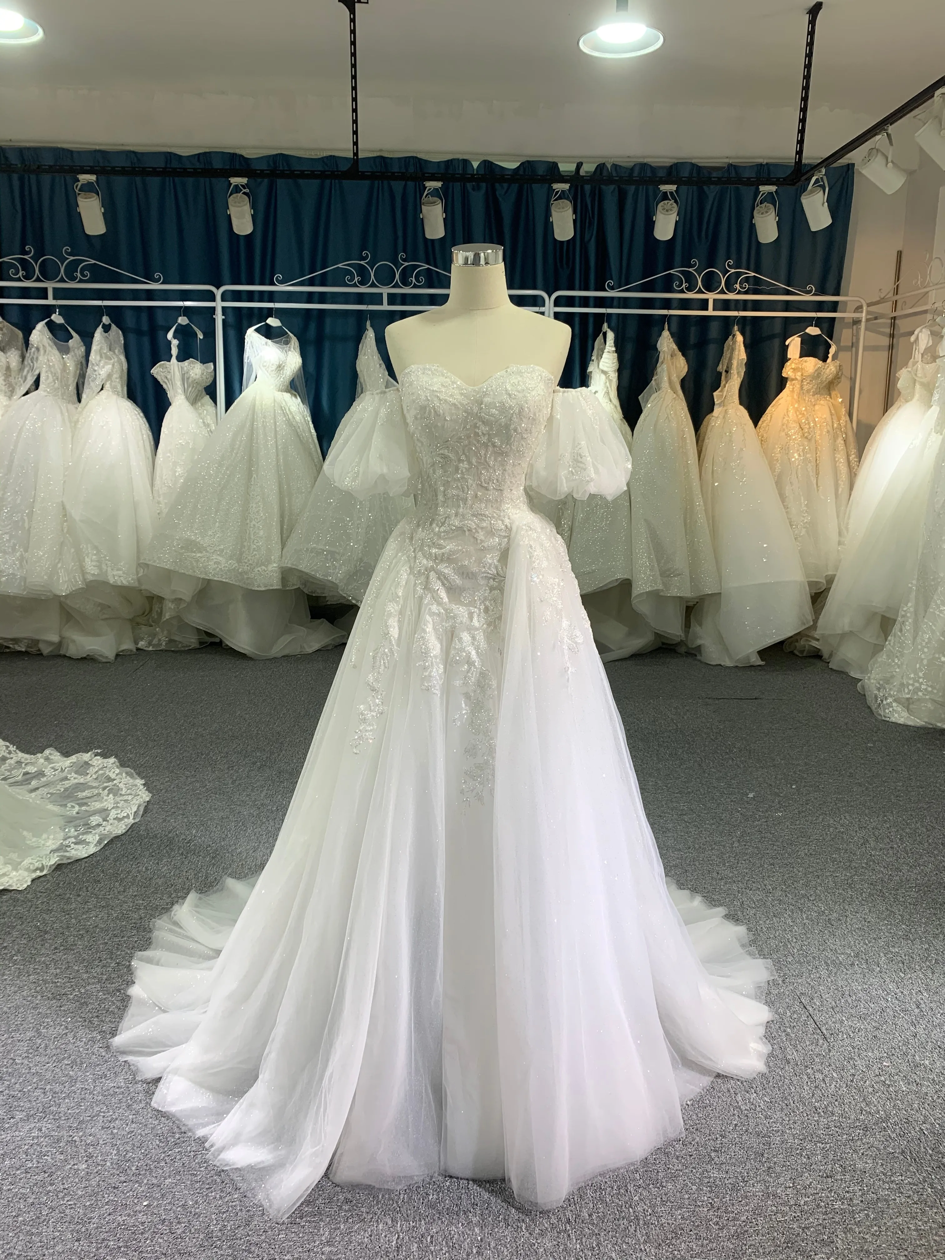 BYG strapless removable sleeves A line wedding dress