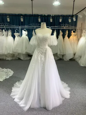 BYG strapless removable sleeves A line wedding dress