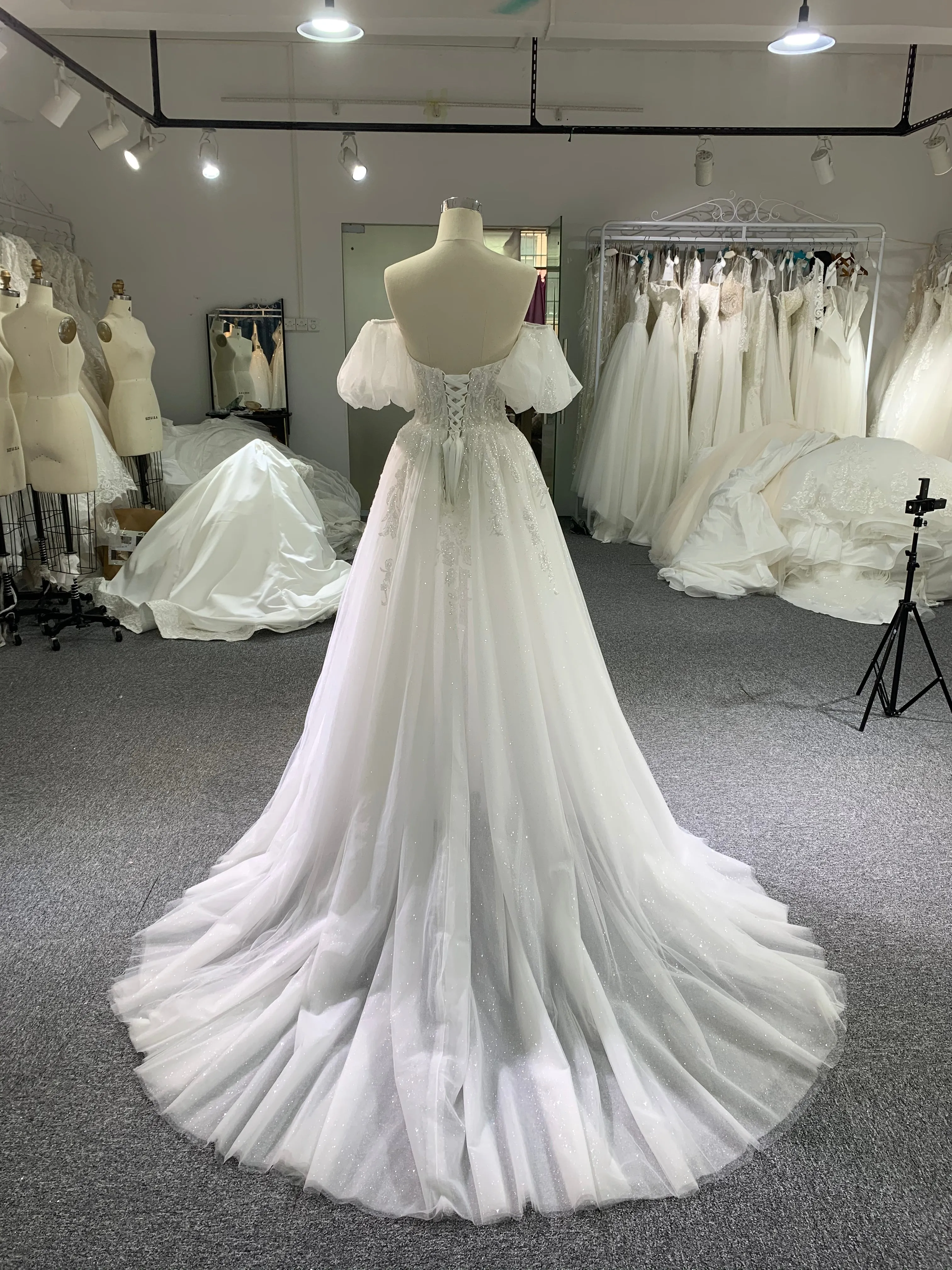 BYG strapless removable sleeves A line wedding dress