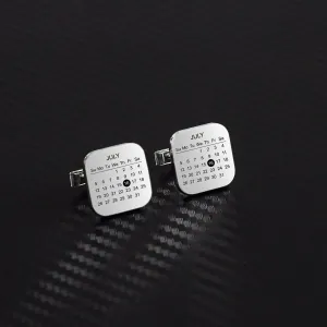 Calendar Cufflinks Solid Silver Engraved Date Men's Jewelry