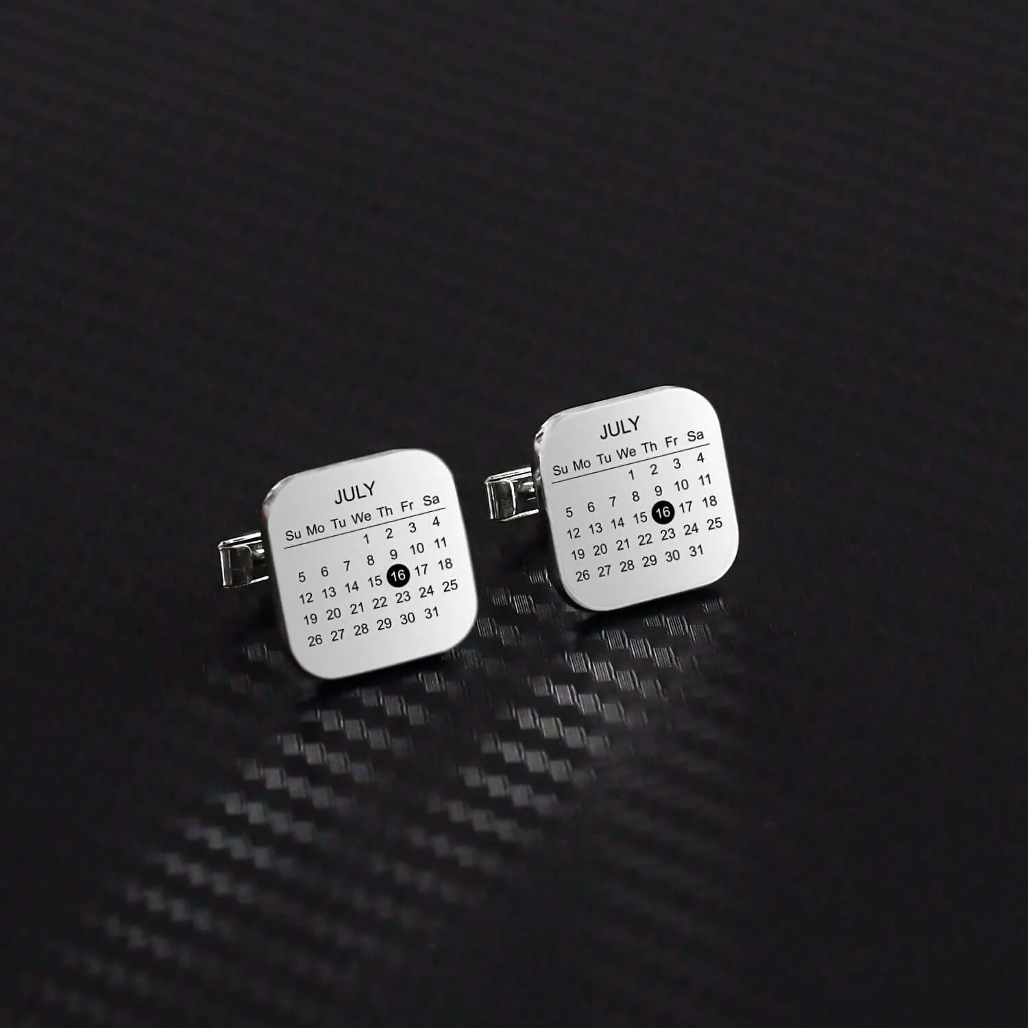 Calendar Cufflinks Solid Silver Engraved Date Men's Jewelry