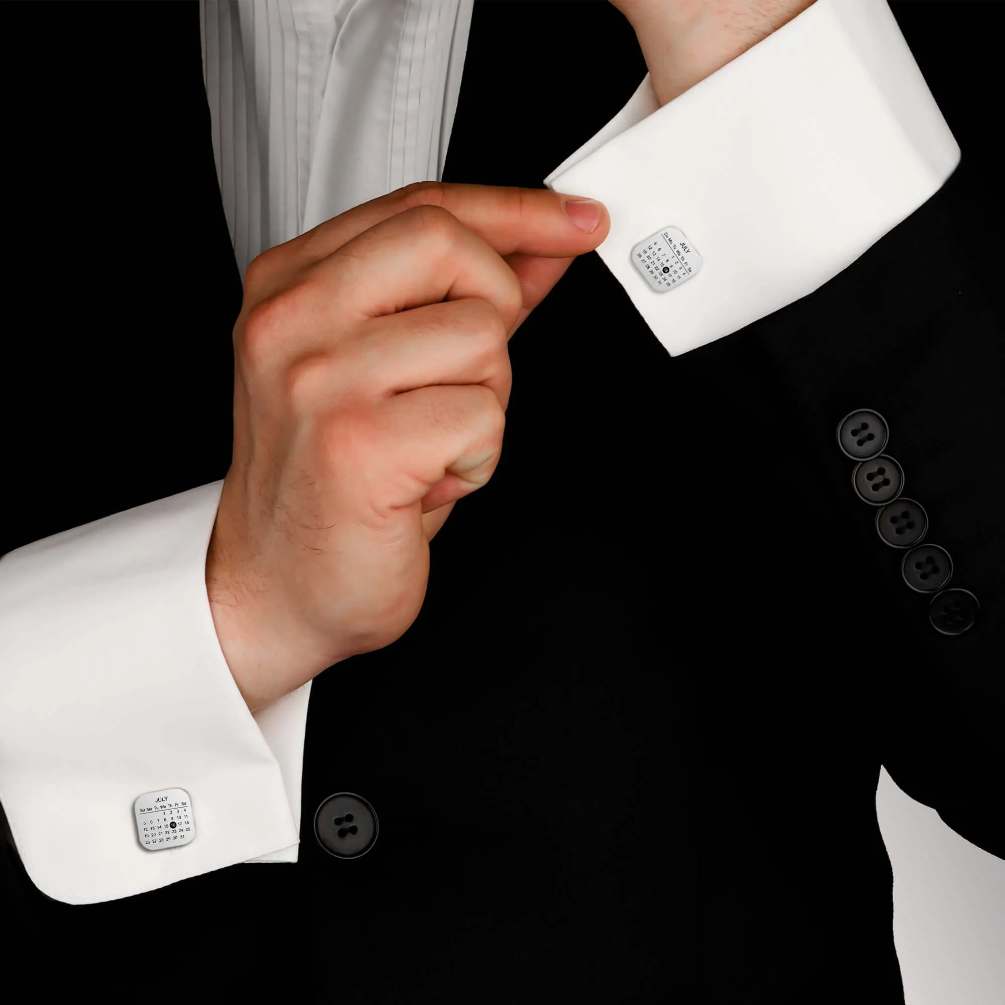 Calendar Cufflinks Solid Silver Engraved Date Men's Jewelry