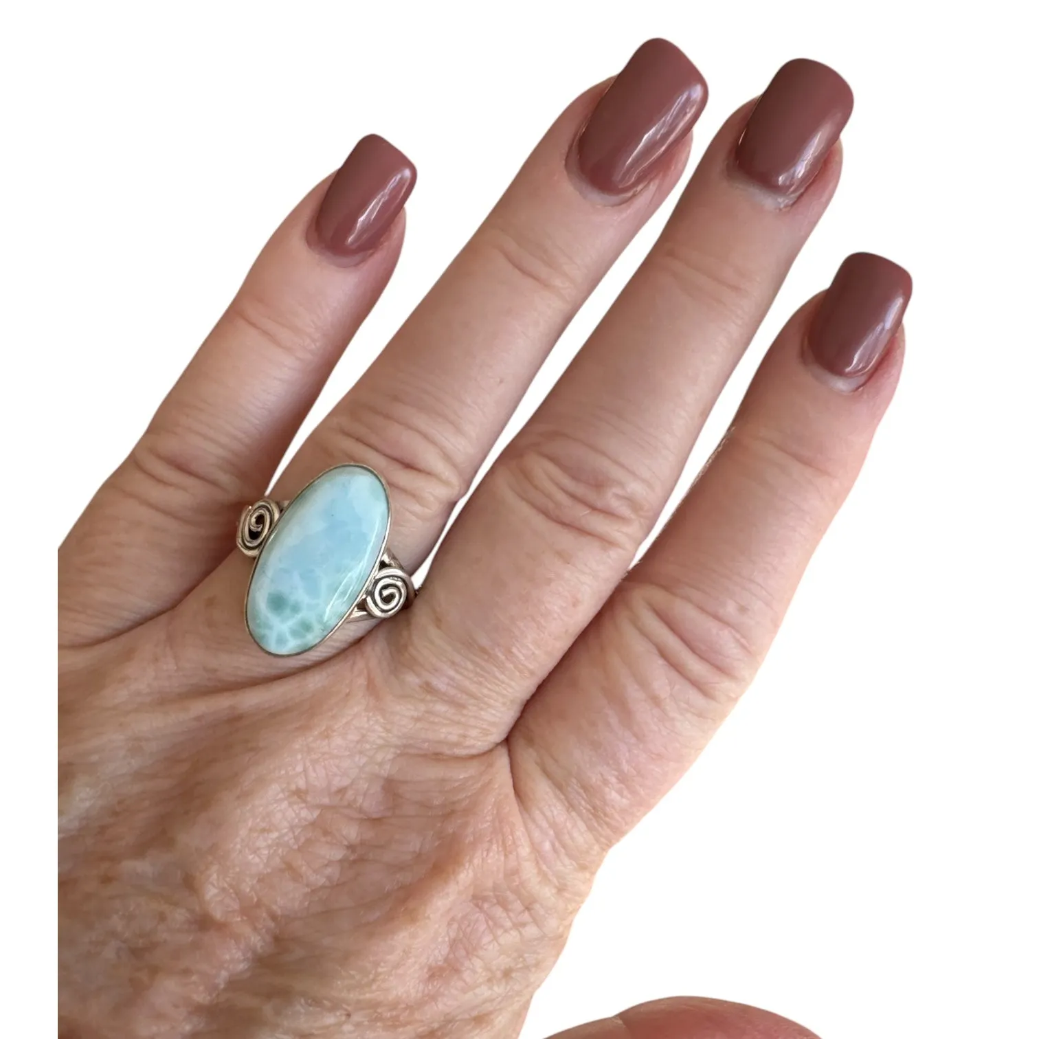 Caribbean Larimar Solid 925 Sterling Silver Ring 7.5