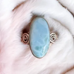 Caribbean Larimar Solid 925 Sterling Silver Ring 7.5