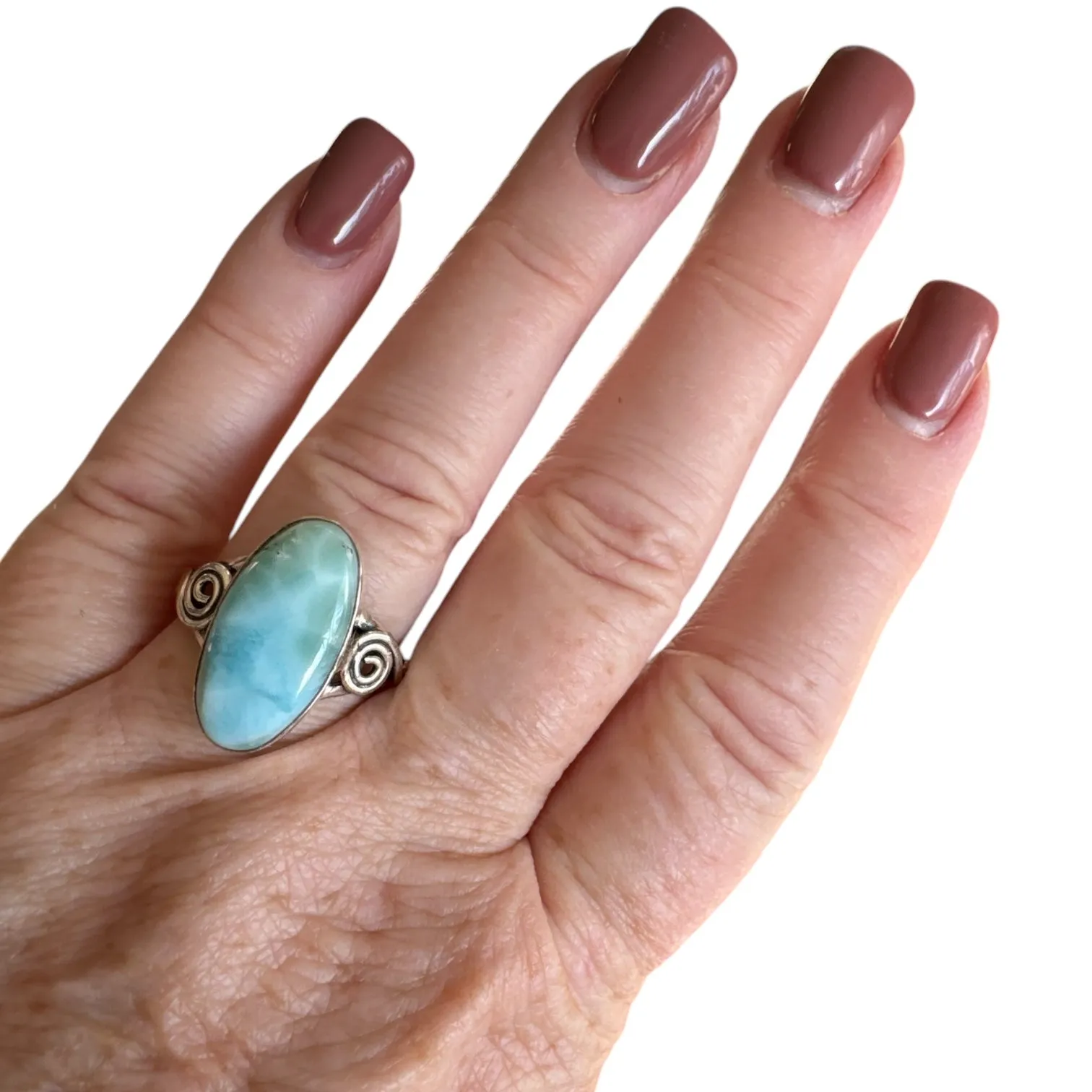 Caribbean Larimar Solid 925 Sterling Silver Ring 8