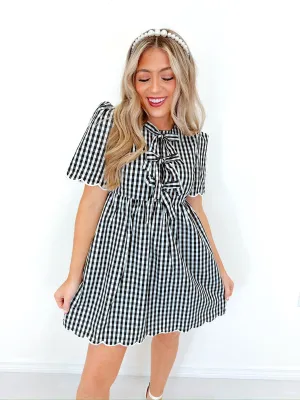 Carly Cotton Gingham Print Babydoll Dress - Black