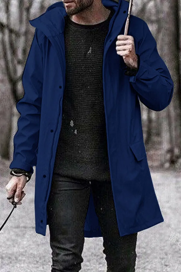 Casual solid color zipper hooded long coat
