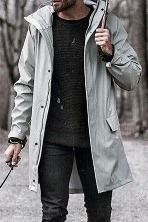 Casual solid color zipper hooded long coat