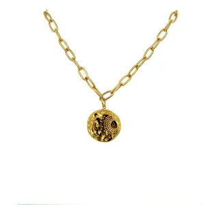Celestial Sun Moon and Stars Pendant Necklace Paperclip Chain Gold