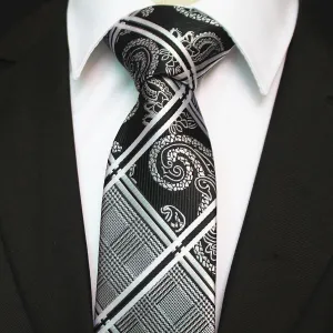 Celino Men's Neck Tie Premium European Made with Gift Box[Black White Paisley]