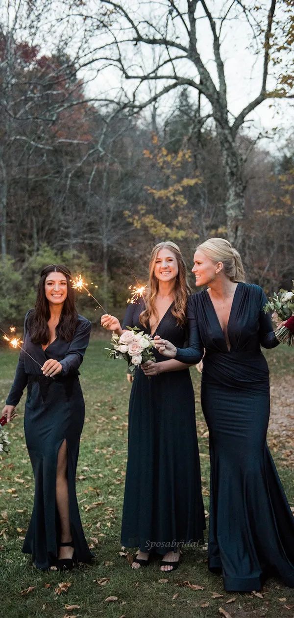 Cheap Long Sleeves V-Neck Hot Mermaid Bridesmaid Dresses WG712