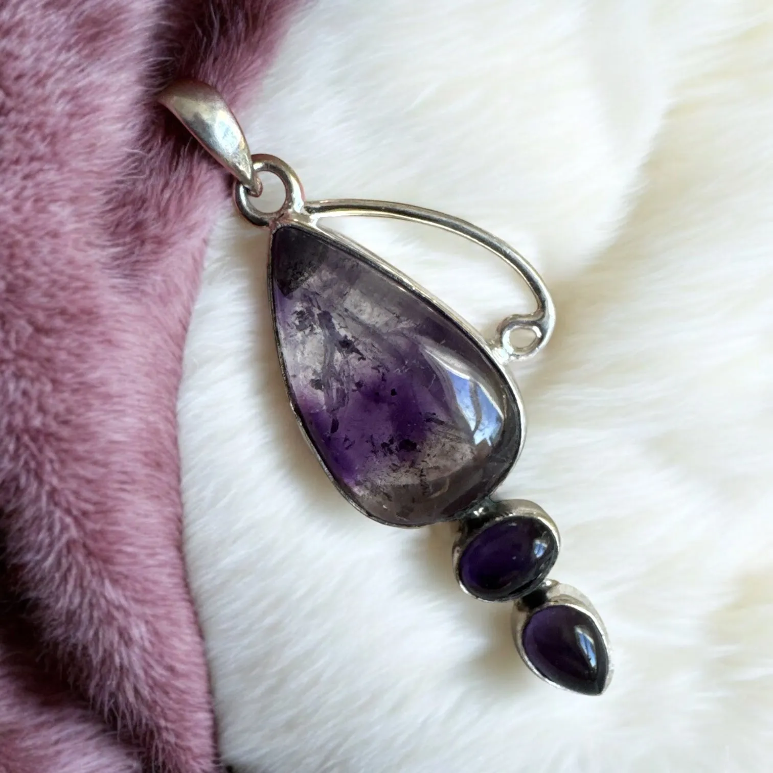 Chevron Amethyst Solid 925 Sterling Silver Pendant