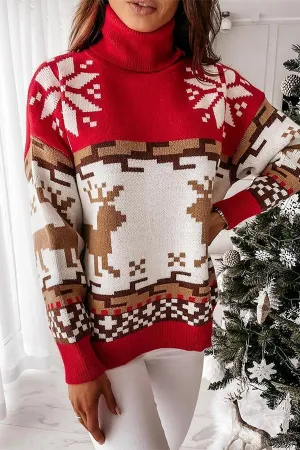 Christmas Turtleneck Elk Jacquard Knitted Sweater