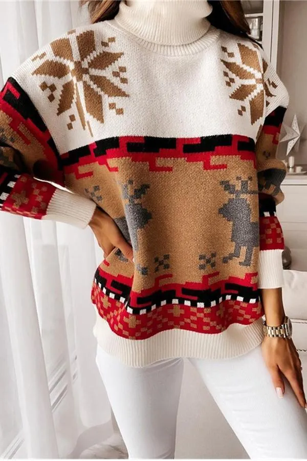 Christmas Turtleneck Elk Jacquard Knitted Sweater