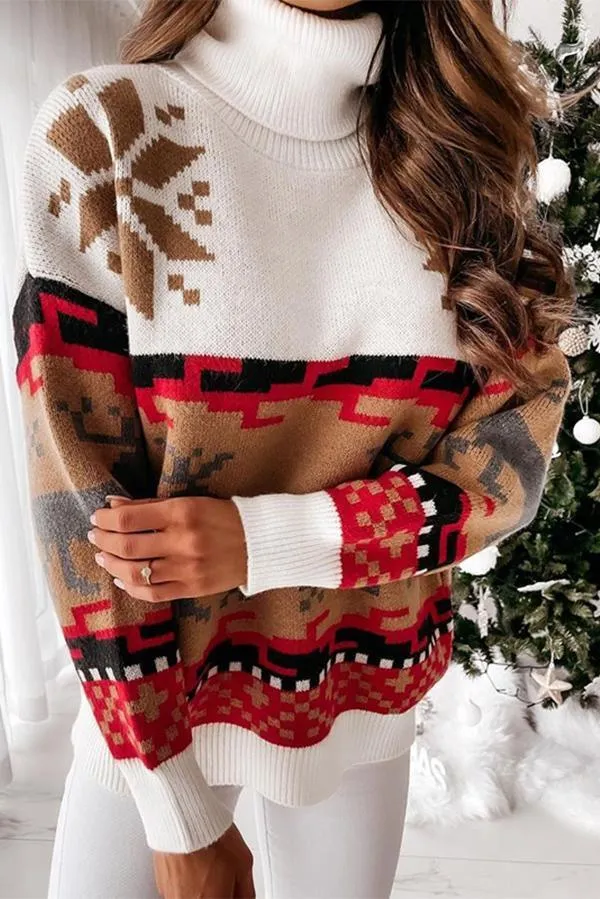 Christmas Turtleneck Elk Jacquard Knitted Sweater