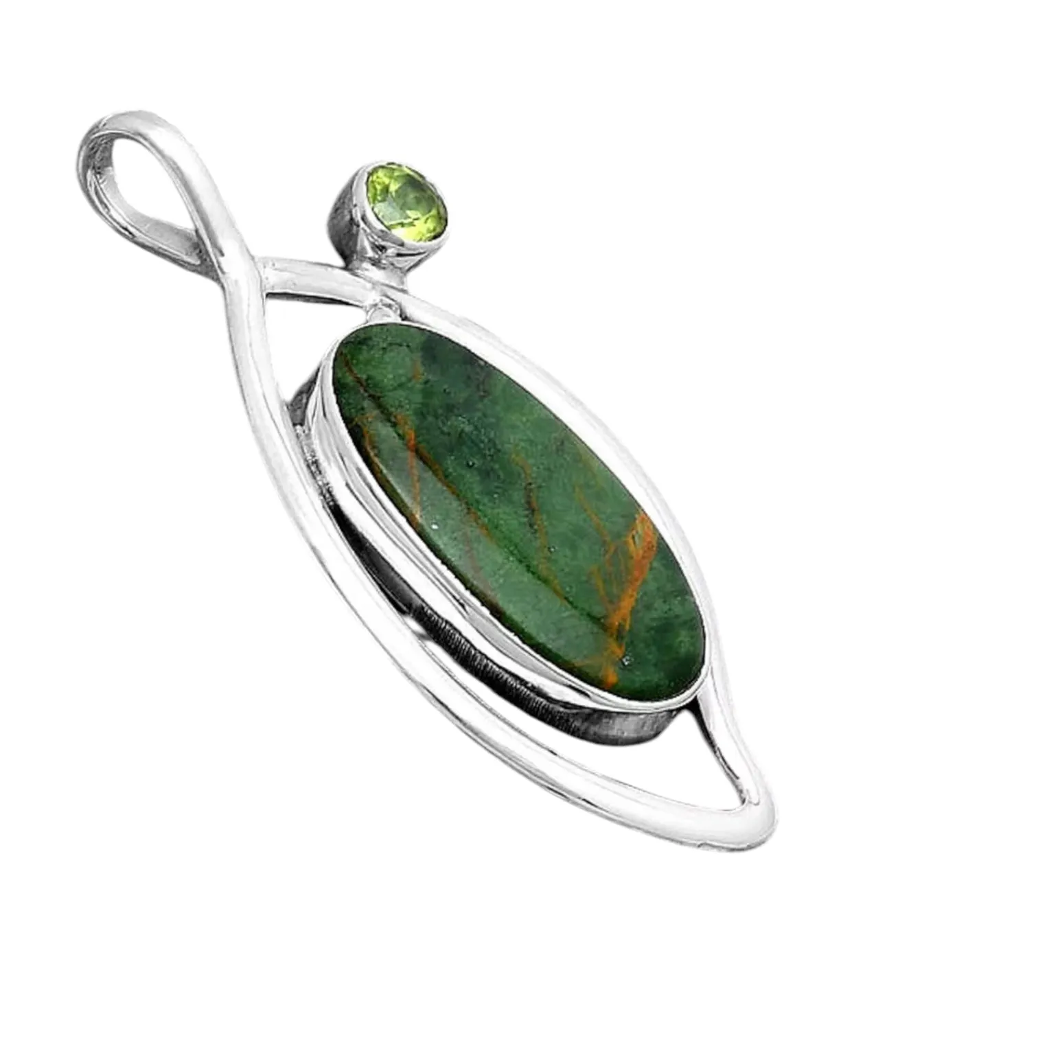 Chrome Chalcedony & Peridot Solid 925 Sterling Silver Pendant