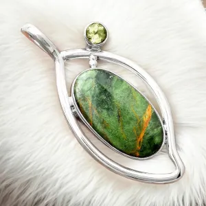 Chrome Chalcedony & Peridot Solid 925 Sterling Silver Pendant