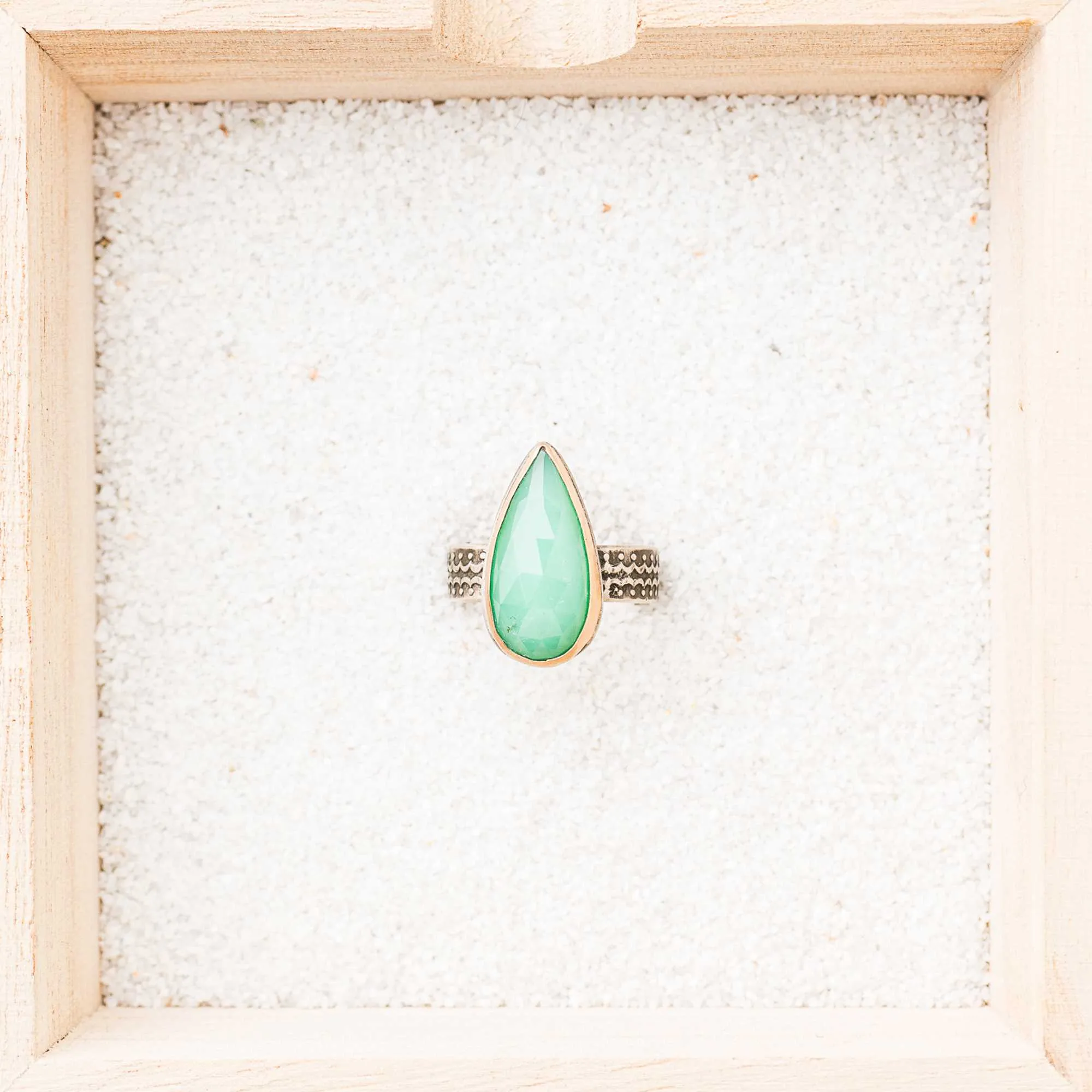 Chrysoprase Ring with 14k Bezel on Scallop Band