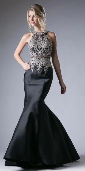 Cinderella Divine 8934 Embroidered Bodice Mermaid Gown Cut Out Back