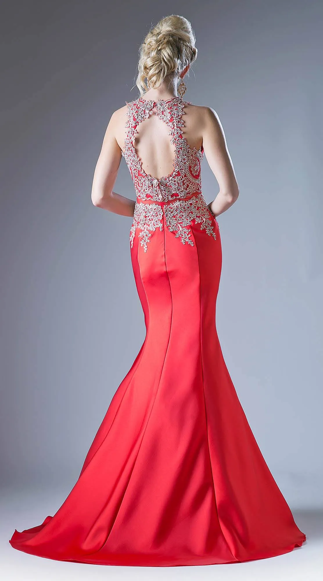 Cinderella Divine 8934 Embroidered Bodice Mermaid Gown Cut Out Back