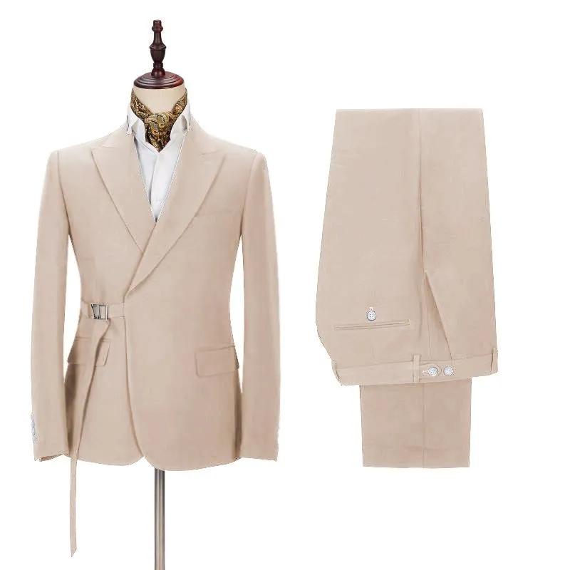 Classy Champagne Men's Casual Suit for Buckle Button Formal Groomsmen Suit for Wedding