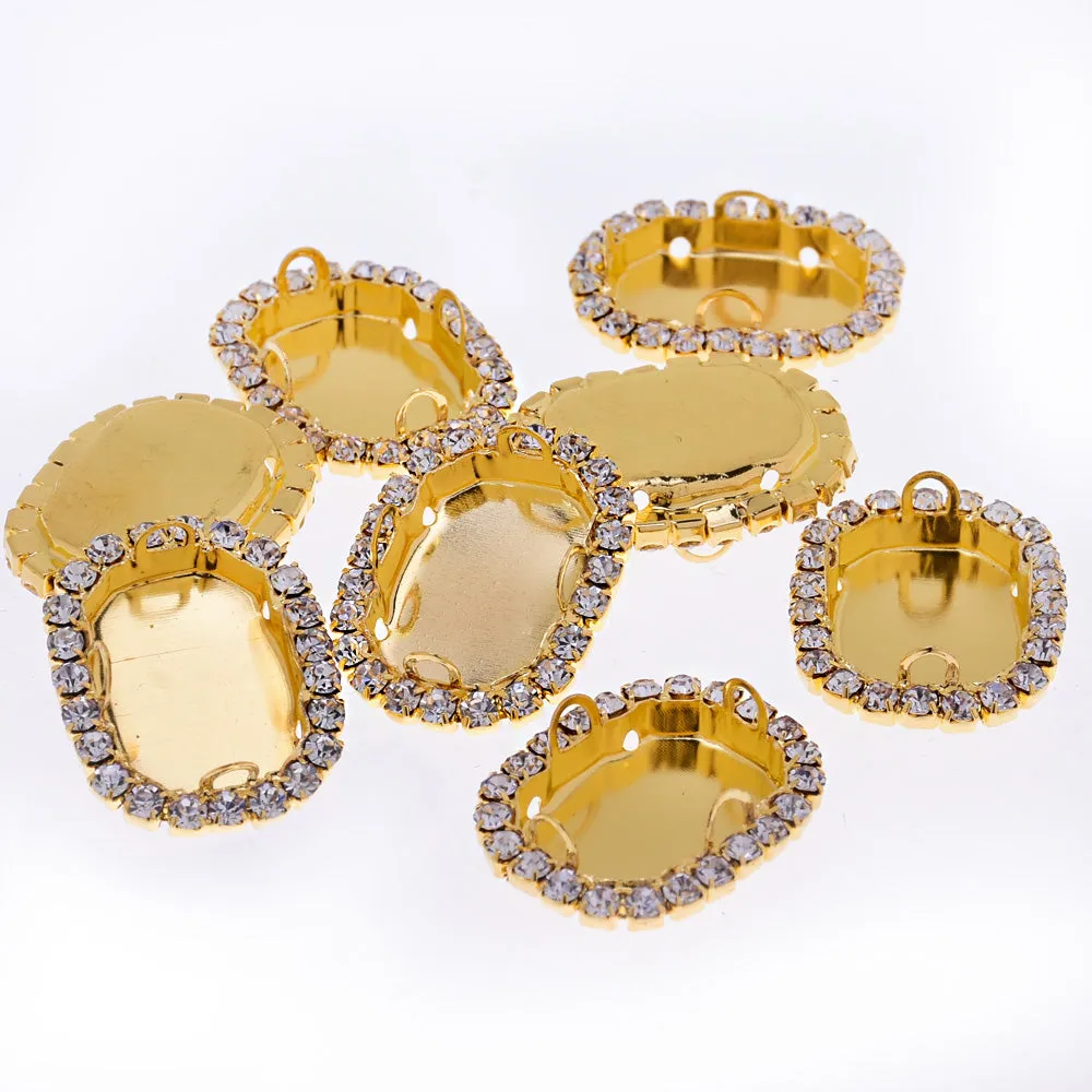 Claw chain base rhinestones with claw Long octagon cut Wedding dress accessory fit 13*18mm Rhinestone gold 20pcs 10179504