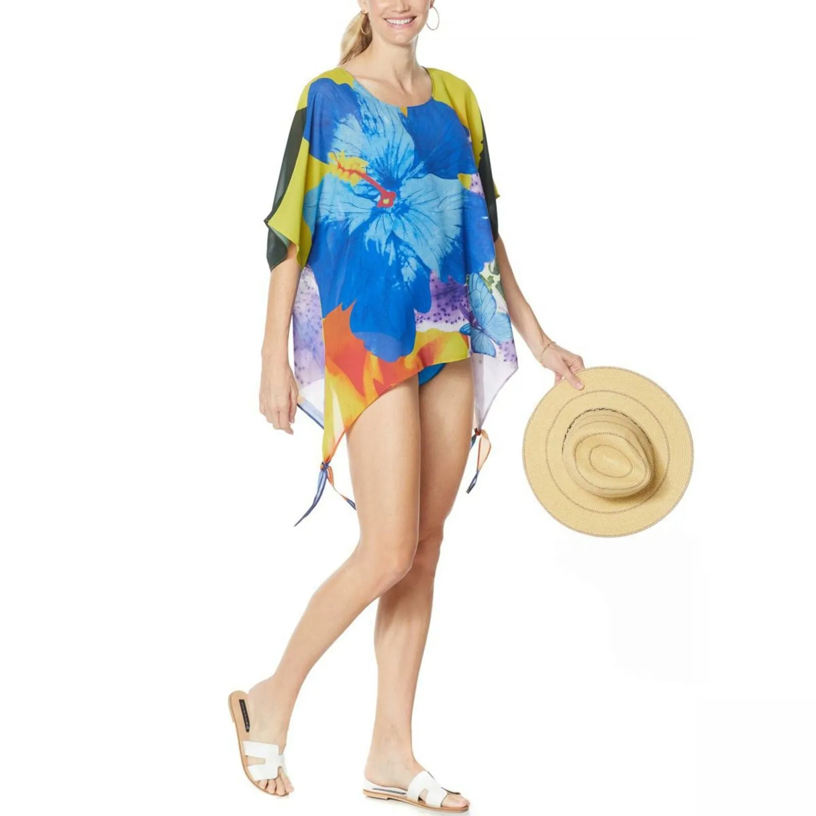 Colleen Lopez Women's Chiffon Floral Poncho Top Exploded Floral Small