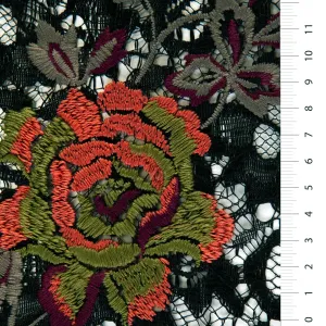 Colorful Flower Thread Embroidered Black Lace Fabric