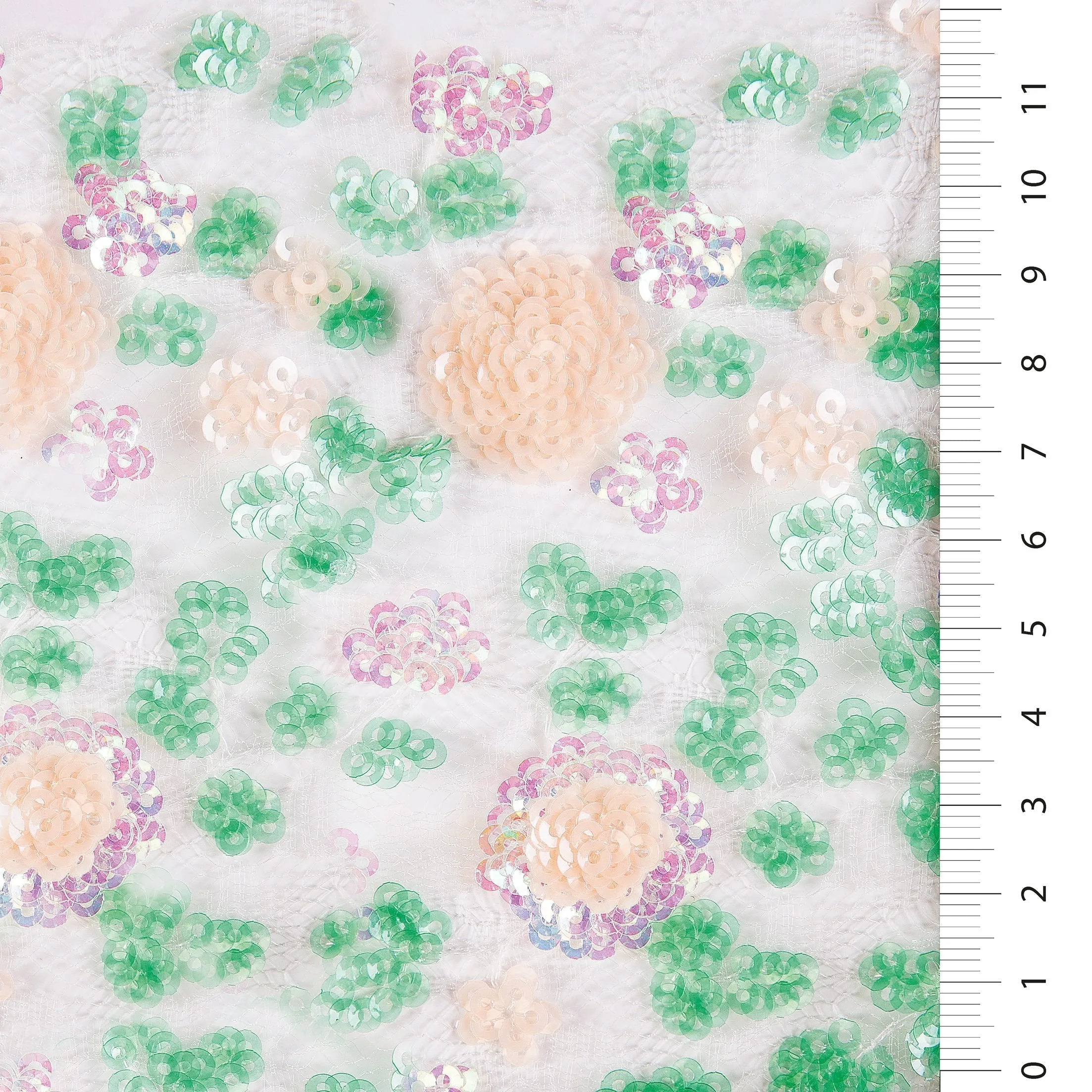 Colorful Sequin Embroidered Fabric with Cluster Flower Design