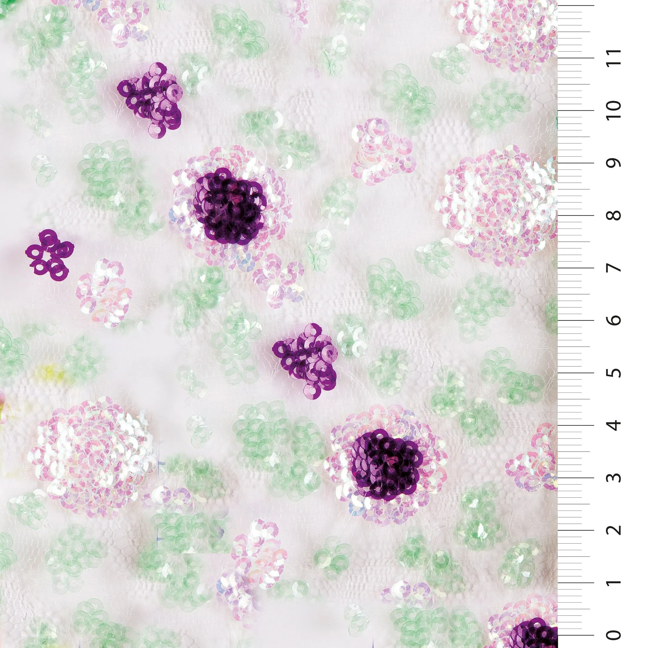 Colorful Sequin Embroidered Fabric with Cluster Flower Design