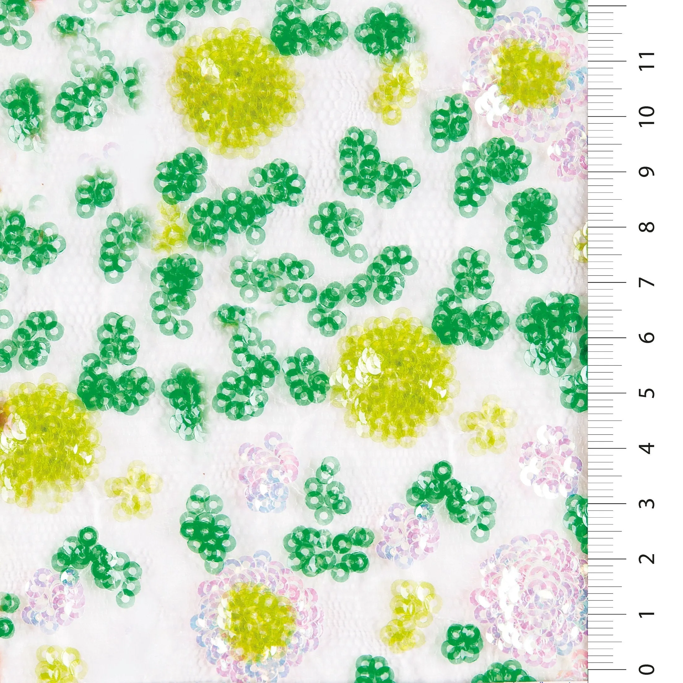 Colorful Sequin Embroidered Fabric with Cluster Flower Design
