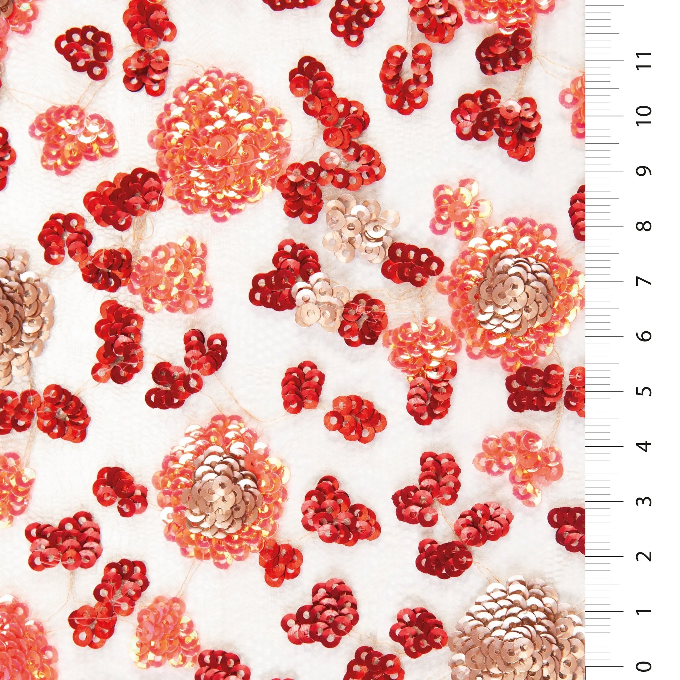 Colorful Sequin Embroidered Fabric with Cluster Flower Design