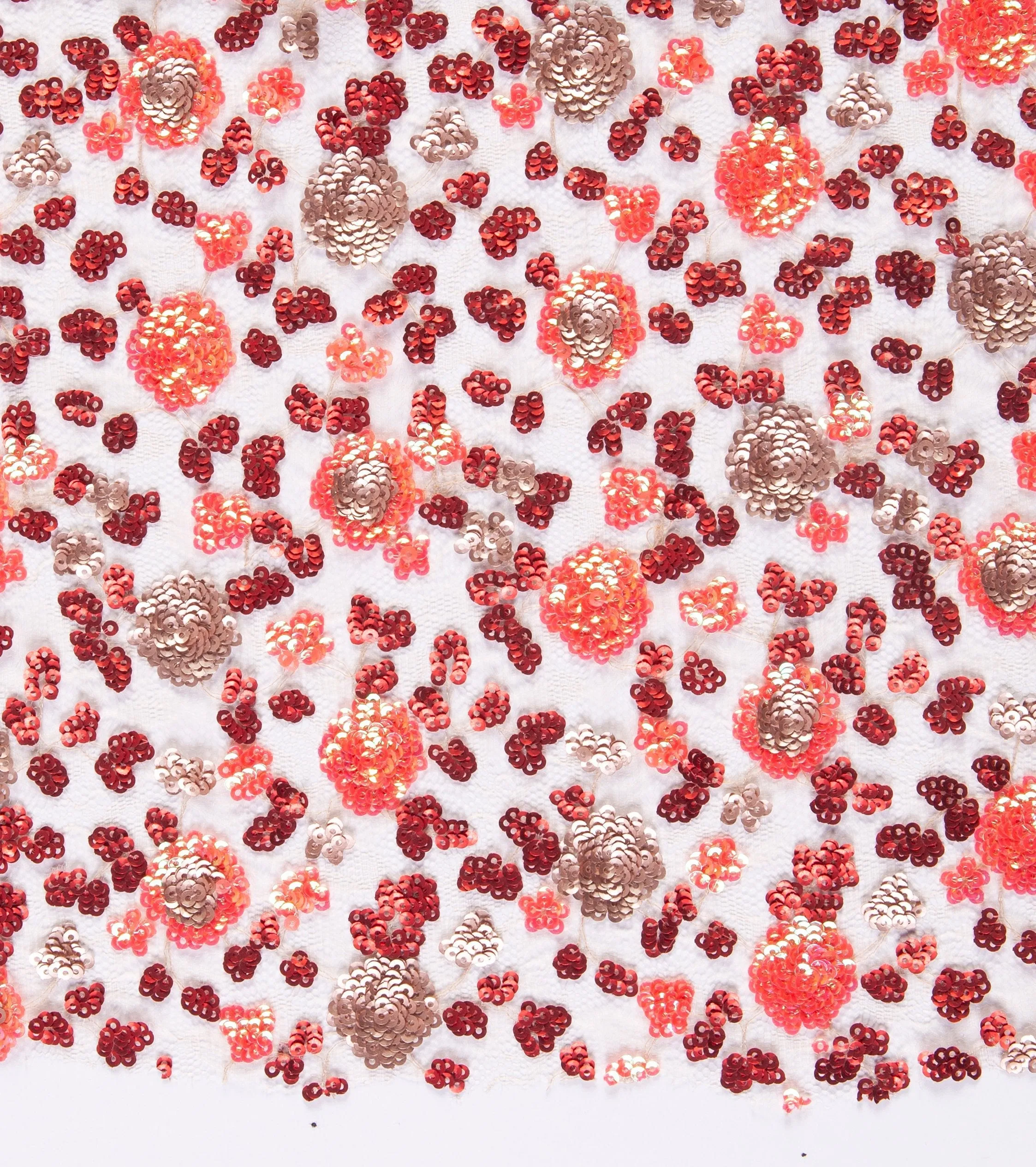 Colorful Sequin Embroidered Fabric with Cluster Flower Design