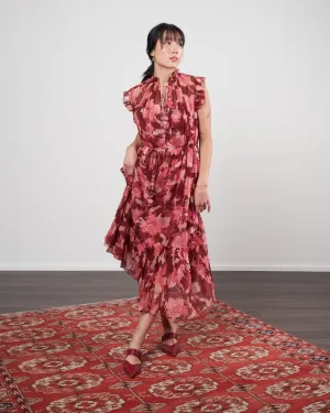concert flutter dress - burgundy peonies