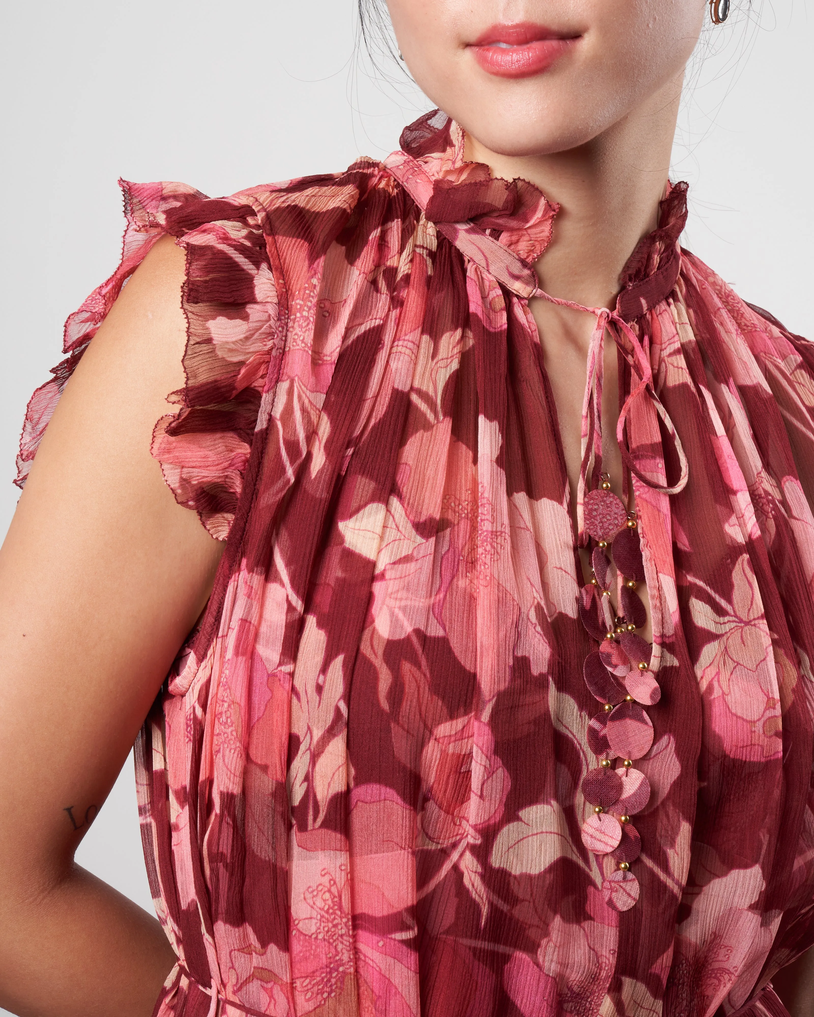 concert flutter dress - burgundy peonies