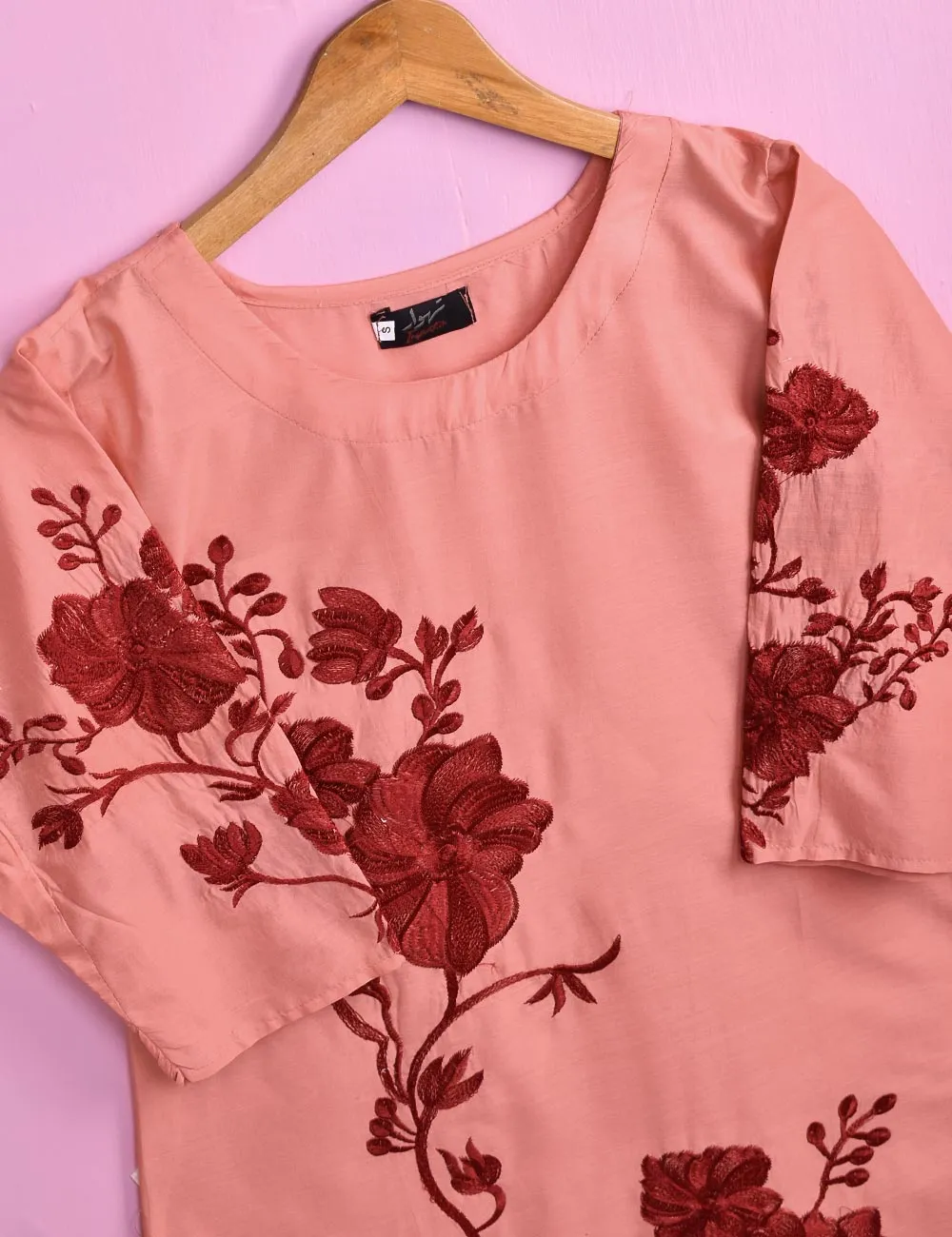 Cotton Embroidered Stitched Kurti - Fleur D’hibiscus (TS-016C-Peach)