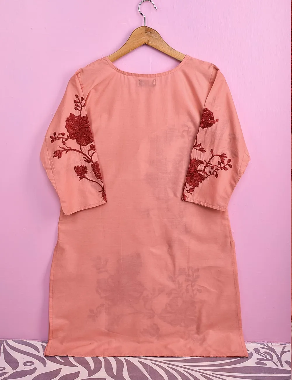 Cotton Embroidered Stitched Kurti - Fleur D’hibiscus (TS-016C-Peach)