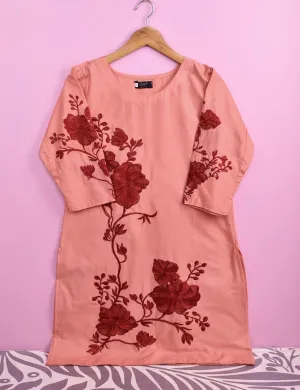 Cotton Embroidered Stitched Kurti - Fleur D’hibiscus (TS-016C-Peach)
