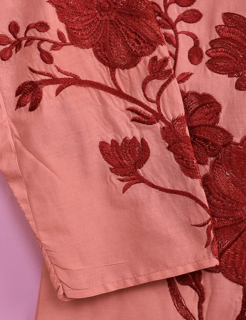 Cotton Embroidered Stitched Kurti - Fleur D’hibiscus (TS-016C-Peach)