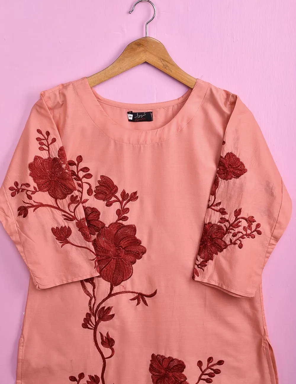 Cotton Embroidered Stitched Kurti - Fleur D’hibiscus (TS-016C-Peach)