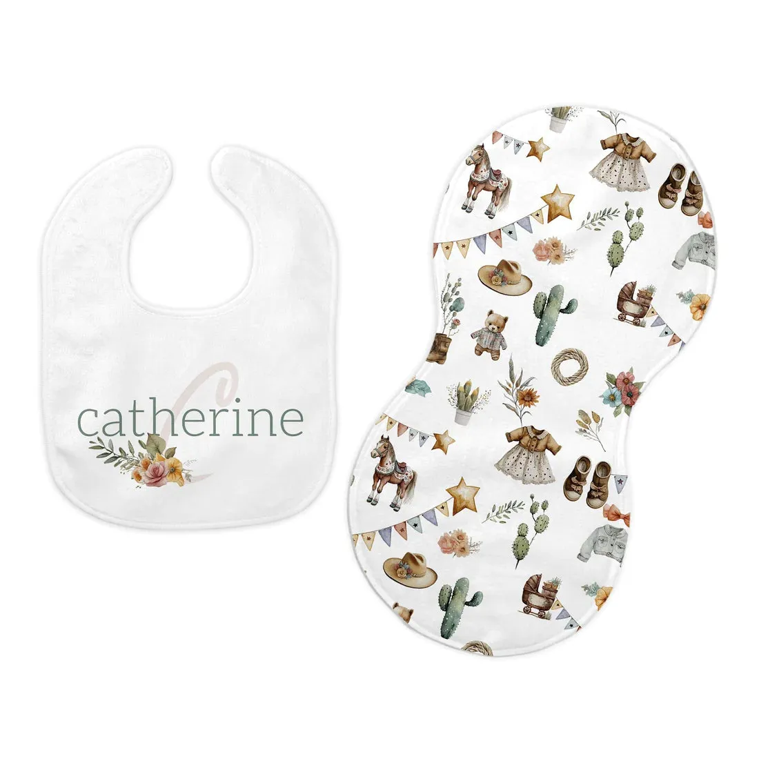 Cowgirl Custom Bib and Burp Cloth Set